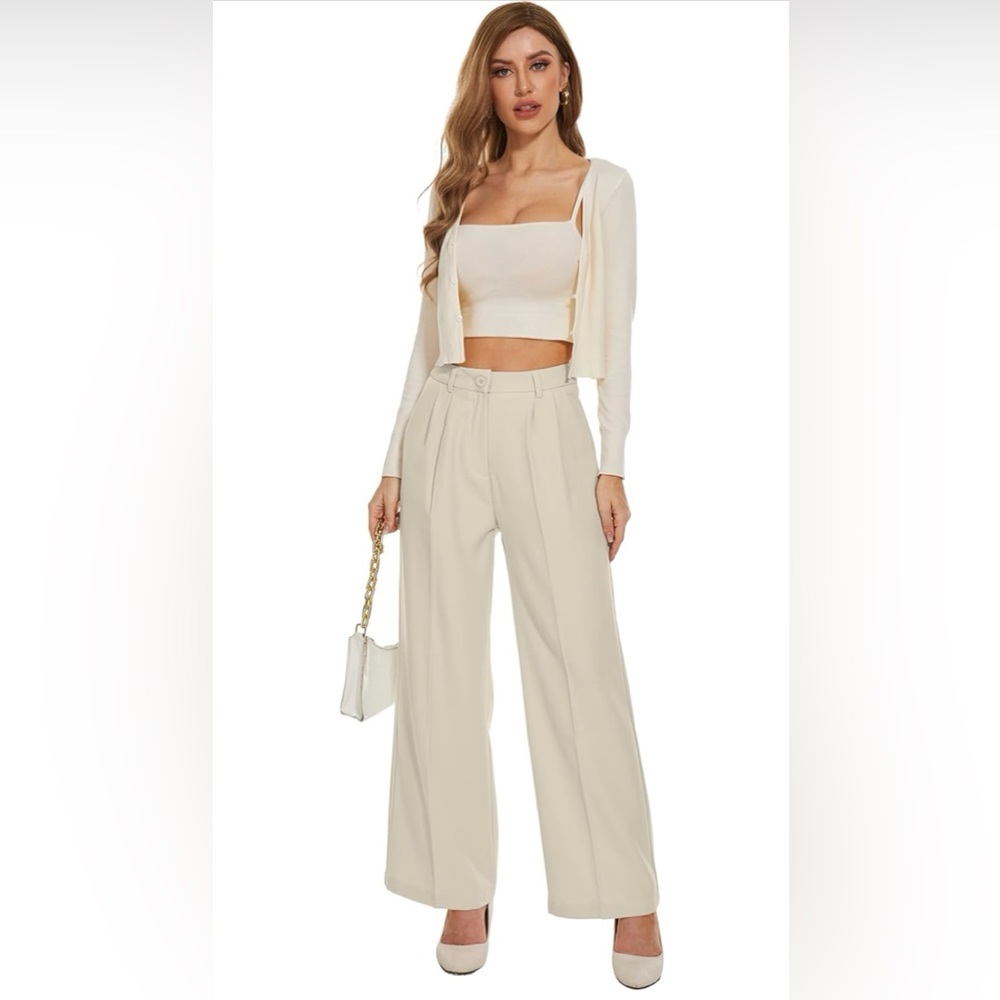 Elegant Work Cream Wide-Leg Pants